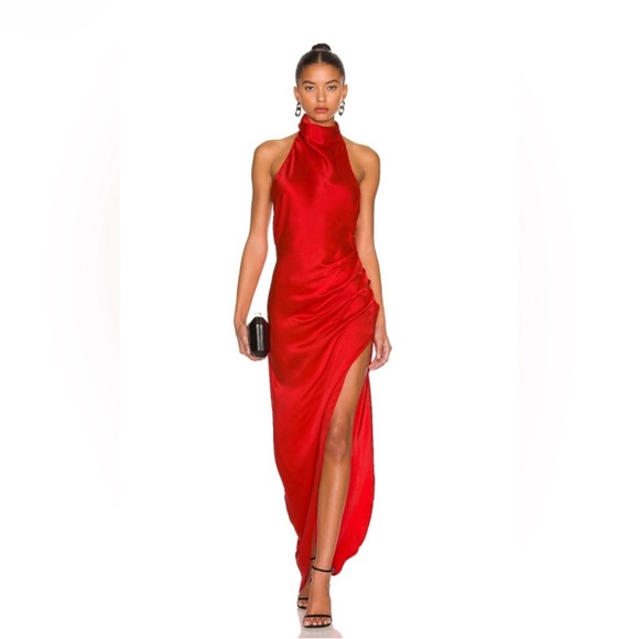 Amanda Uprichard Dresses & Skirts - Amanda Uprichard Red Backless Halter Satin Gown